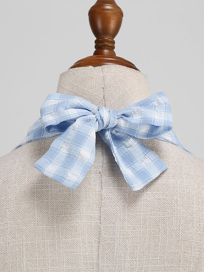 Light Sky Blue Dress Plaid Halter Backless Pleated Retro Midi Dress