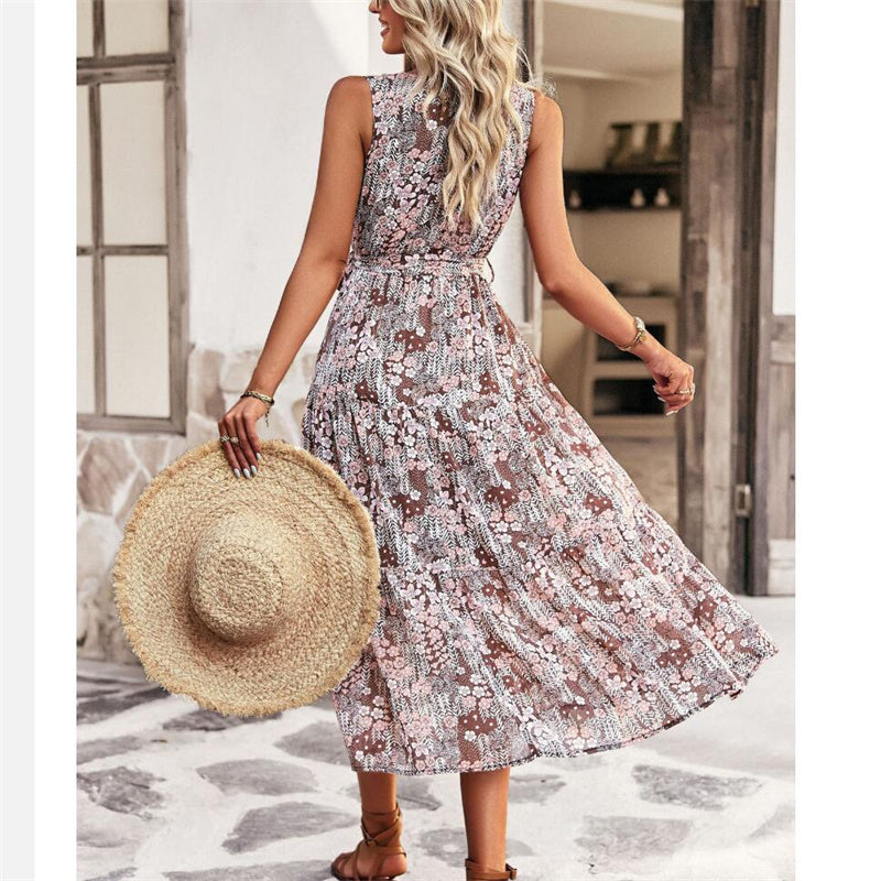 V-Neck Sleeveless Maxi Dress in Vibrant Print Options