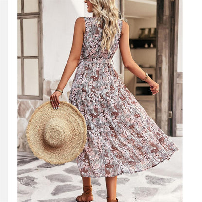 V-Neck Sleeveless Maxi Dress in Vibrant Print Options