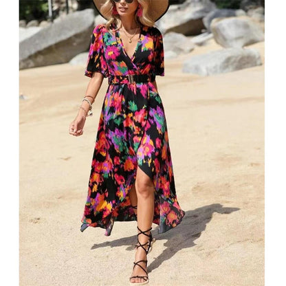 Bohemian V-Neck Maxi Dress for Beach and Casual Wear