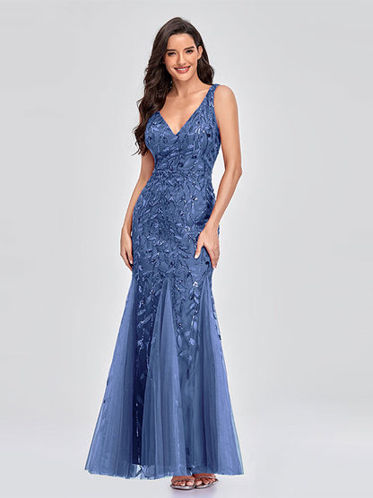 Mermaid Party Dresses V-Neck Sleeveless Birthday Semi Formal Maxi Dress