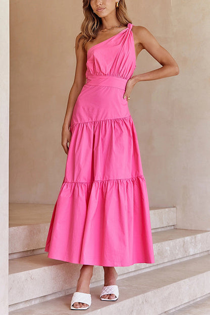 One Shoulder High Waist Tiered Maxi Dress