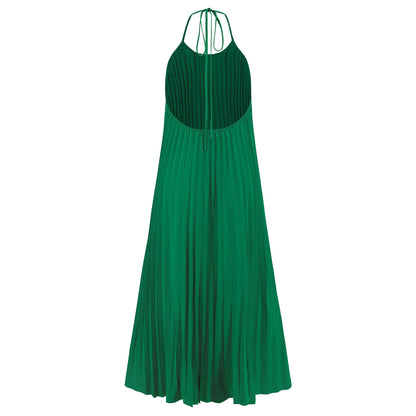 Eleanor Pleated Halter Maxi Dress - Green