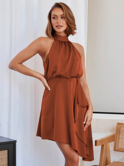 Birthday Pleated Casual Jewel Neck Sleeveless Midi Dress