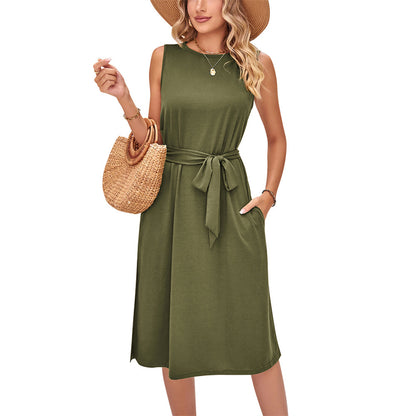 Solid Color Sleeveless Midi Dress in Multiple Colors
