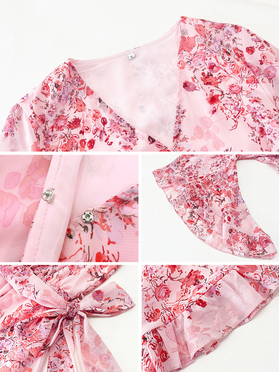 Floral Dress Midi Dress Dresses Printed V-Neck 3/4 Length Sleeves Sweet Summer