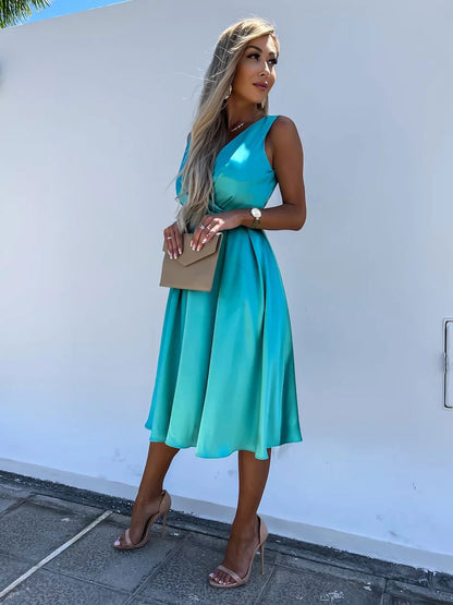 Party Dresses Aqua Sleeveless Semi Formal Midi Dress