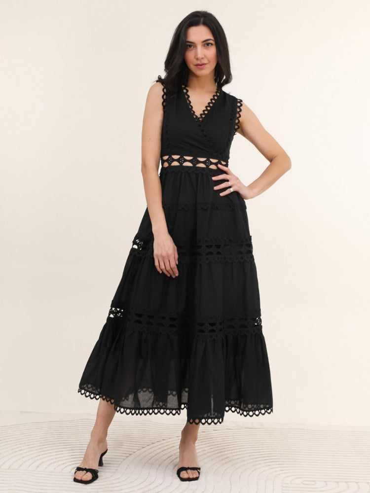 A-Line Dress Cutout Surplice Neck Sleeveless Summer Casual Midi Dresses