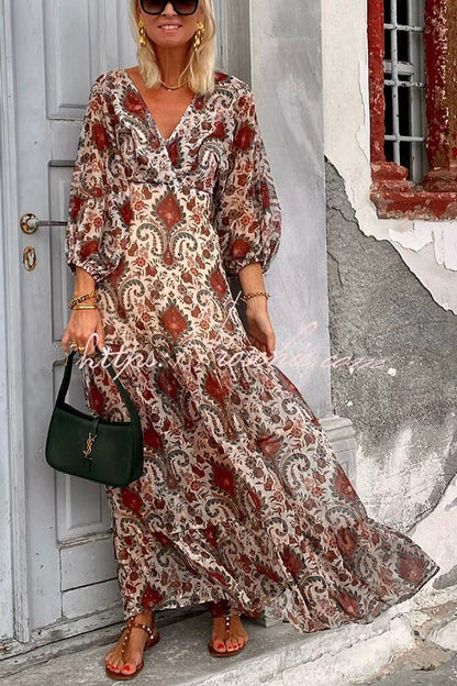 Perfect Transitional Vacation Paisley Print Back Tie-up Maxi Dress