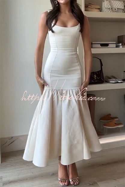Graceful Silhouette Square Neck Wide Strap Drop Waist Midi Dress