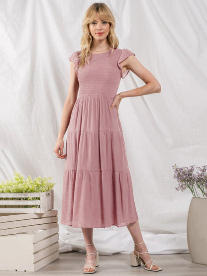 Party Dress Cotton Blend Casual Jewel Neck Short Sleeves Summer Midi Dress