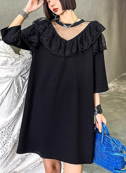 Unique Black Patchwork Lace Cotton Summer Maxi Dresses