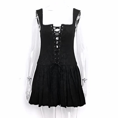 Summer Dress Mini Dresses Black Straps Neck Lace Up Polyester Beach Dress