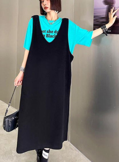 Club Black V Neck Cotton long Maxi Dress