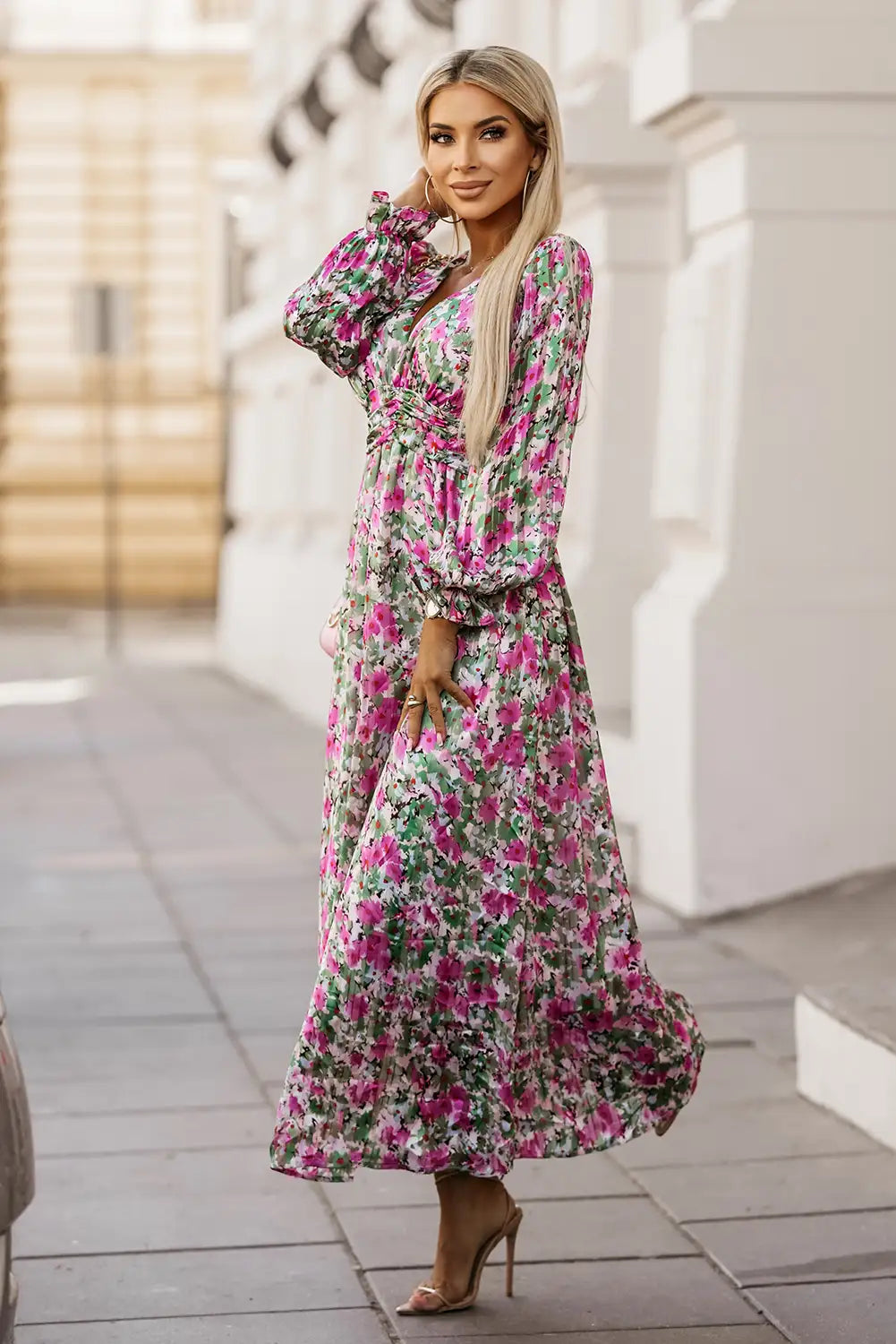 green floral elegant maxi dress