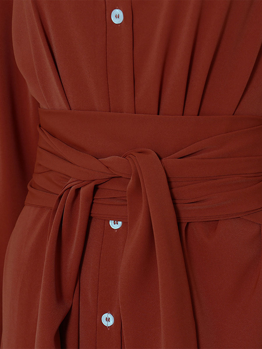 Turndown Collar Long Sleeves Midi Dress