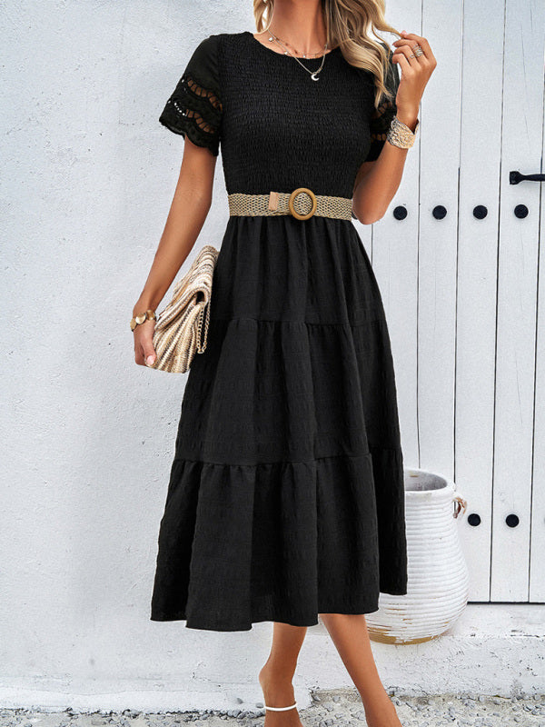 Blue Zone Planet | Solid Color Short Sleeve Cutout Midi Dress