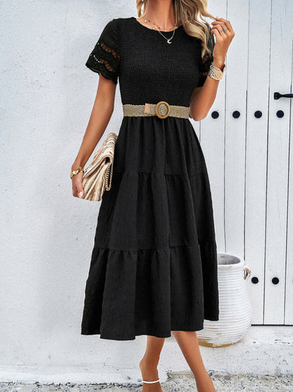 Blue Zone Planet | Solid Color Short Sleeve Cutout Midi Dress