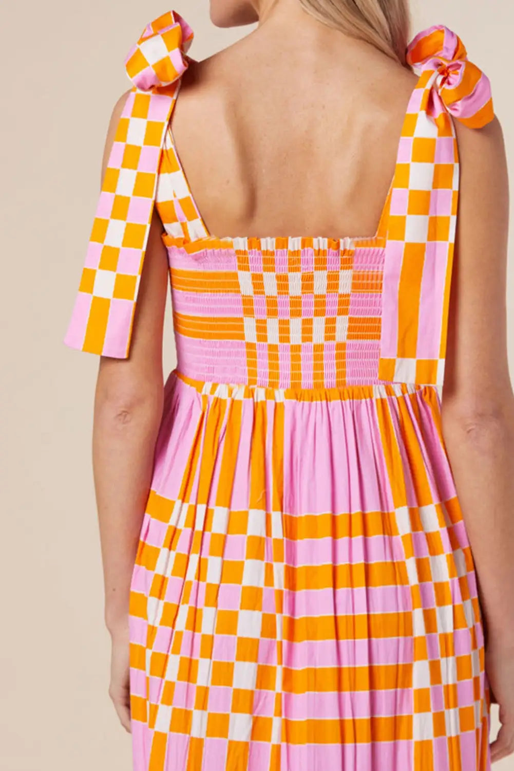 pink gingham maxi dress