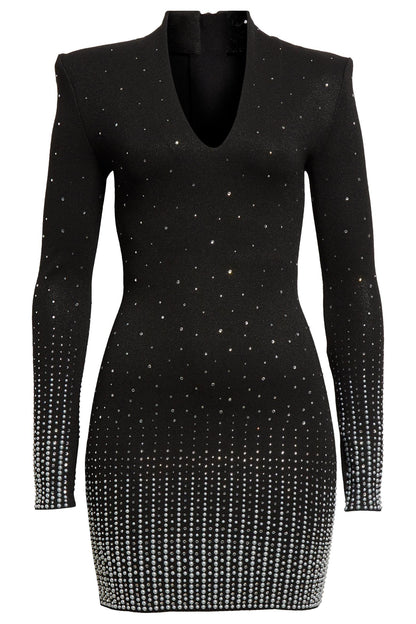 Jersey Rhinestone V-Neck Mini Dress