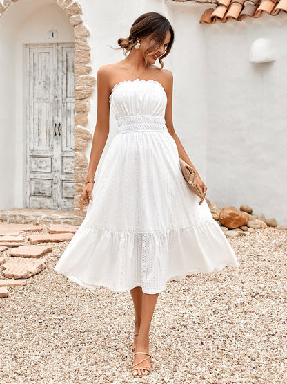 Casual Strapless Sleeveless Midi Dress