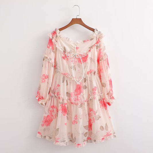 Autumn Floral Print Ruffle Sleeve Mini Dress – Girly Fairy Gas Dress