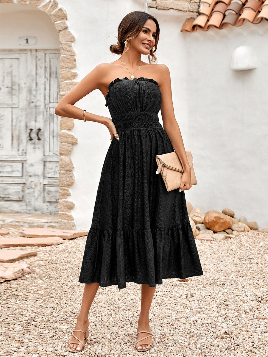 Casual Strapless Sleeveless Midi Dress