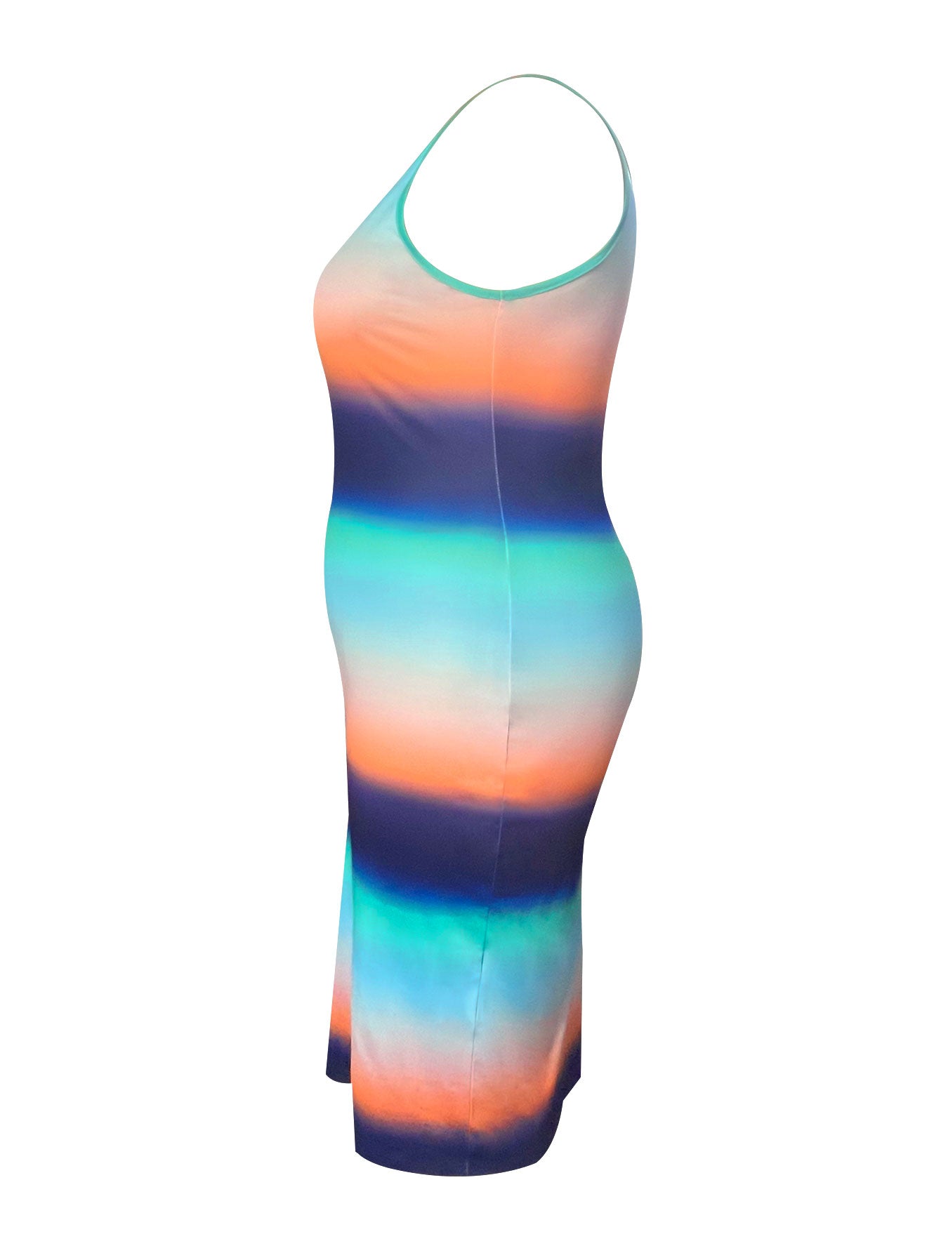 4XL 5XL Plus Size Striped Gradient Bodycon Cami Dress Notch Neck Sleeveless Printing Midi Dress For Women