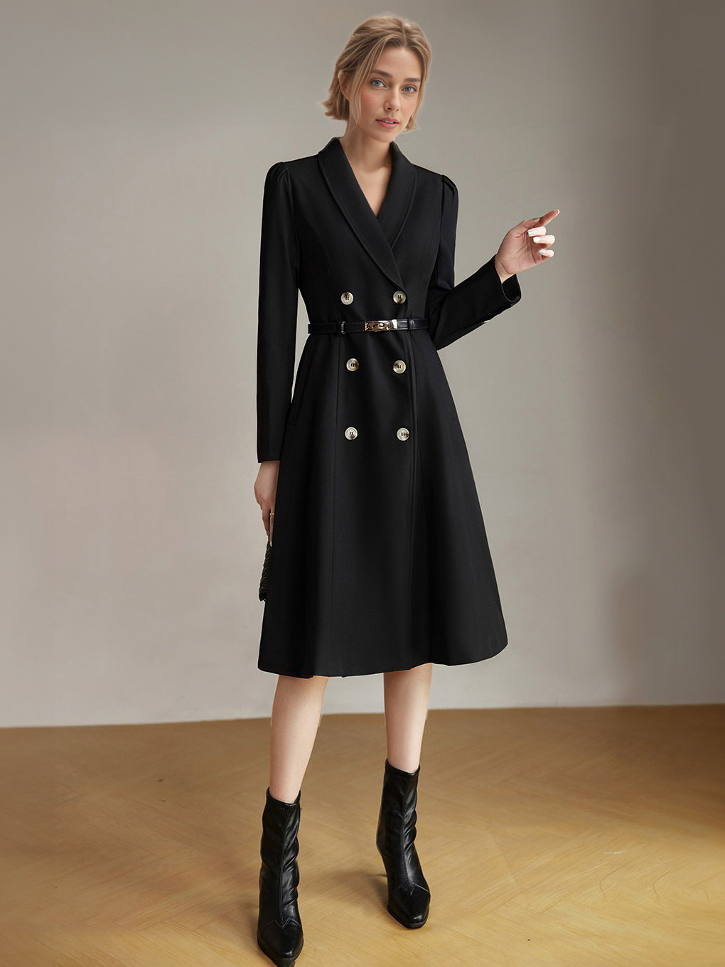 Blazer Dresses Turndown Collar Clothes Sash Long Sleeves Women's Clothing Midi Dress