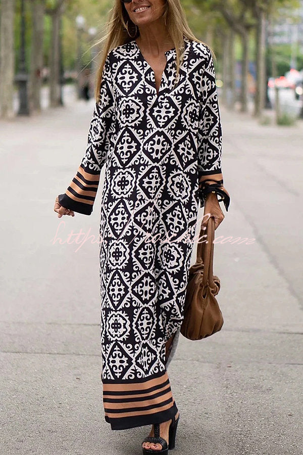 Basically Perfect Geometry Printed Long Sleeve Casual Maxi Dress