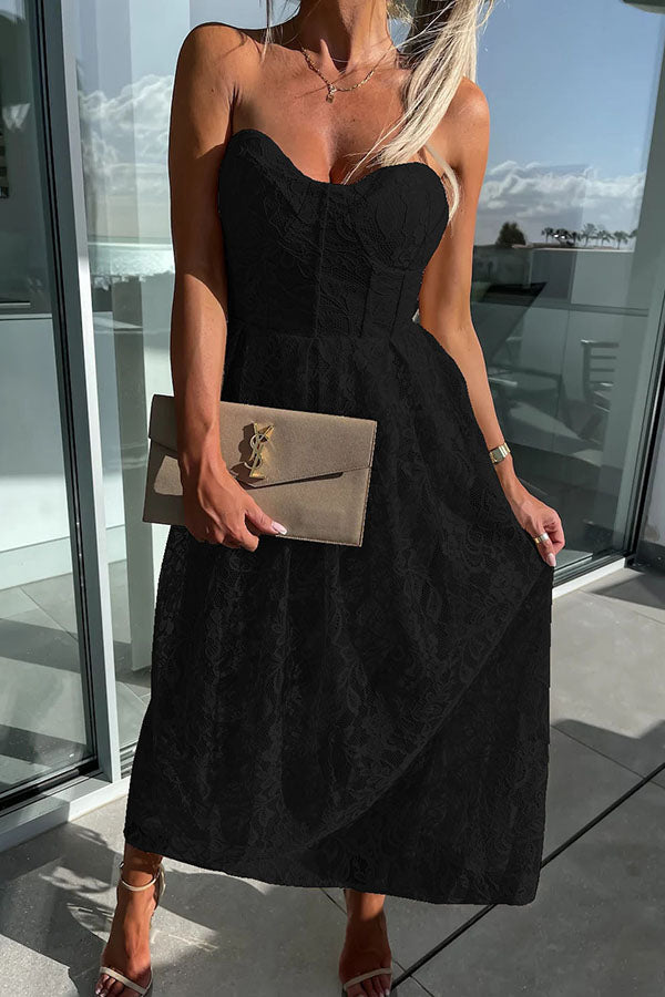 Feeling Like A Queen Lace Off Shoulder Midi Dress