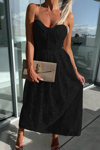 Feeling Like A Queen Lace Off Shoulder Midi Dress