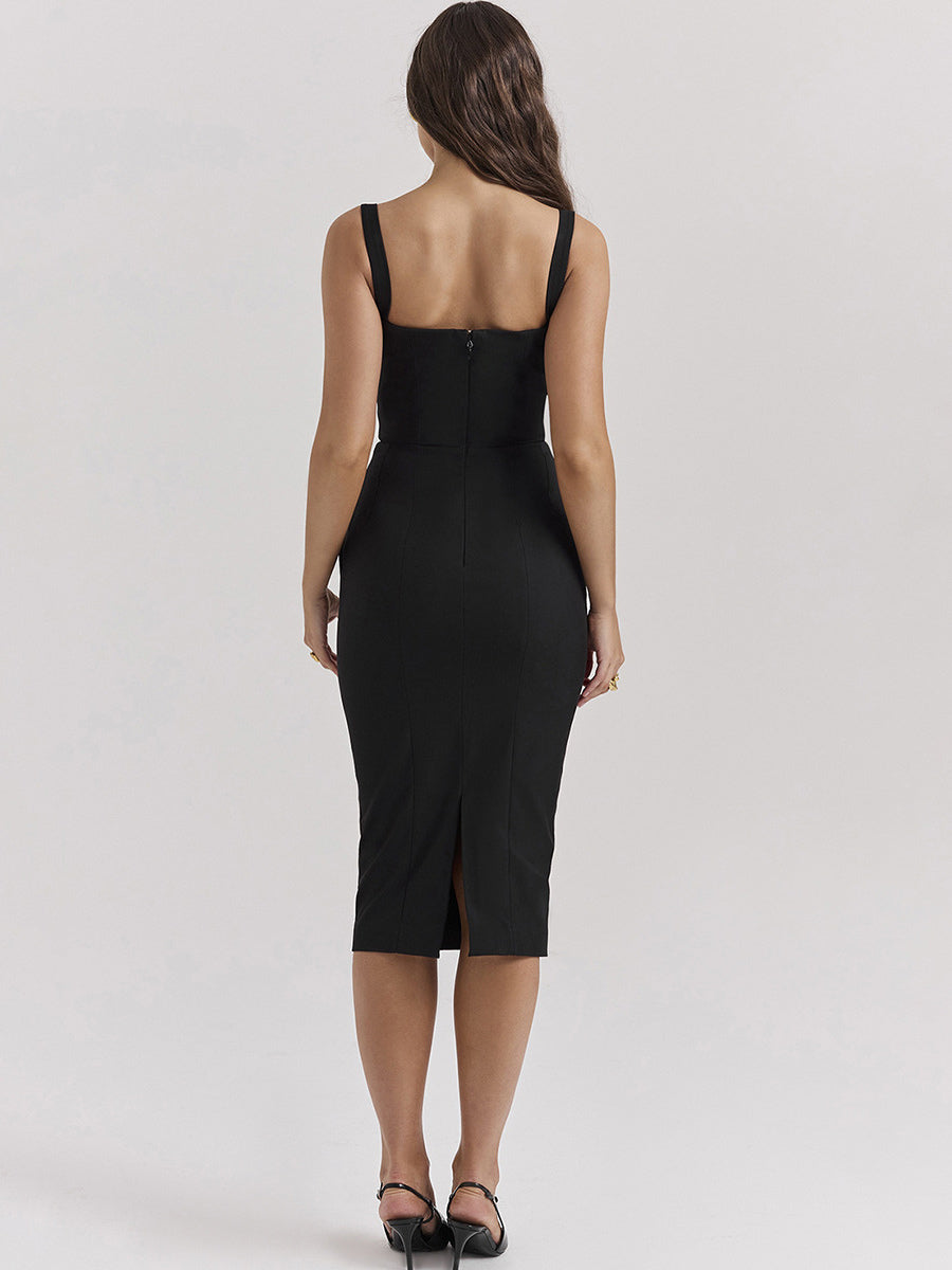 Bodycon Dresses Wide Strap Backless Back Slit Sexy Party Midi Dresses