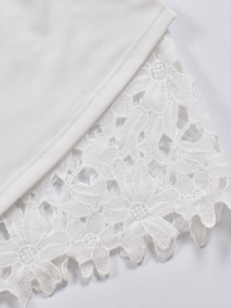 Lace Dresses White Jewel Neck 3/4 Length Sleeves Lace   Casual Midi Dresses