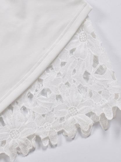 Lace Dresses White Jewel Neck 3/4 Length Sleeves Lace   Casual Midi Dresses