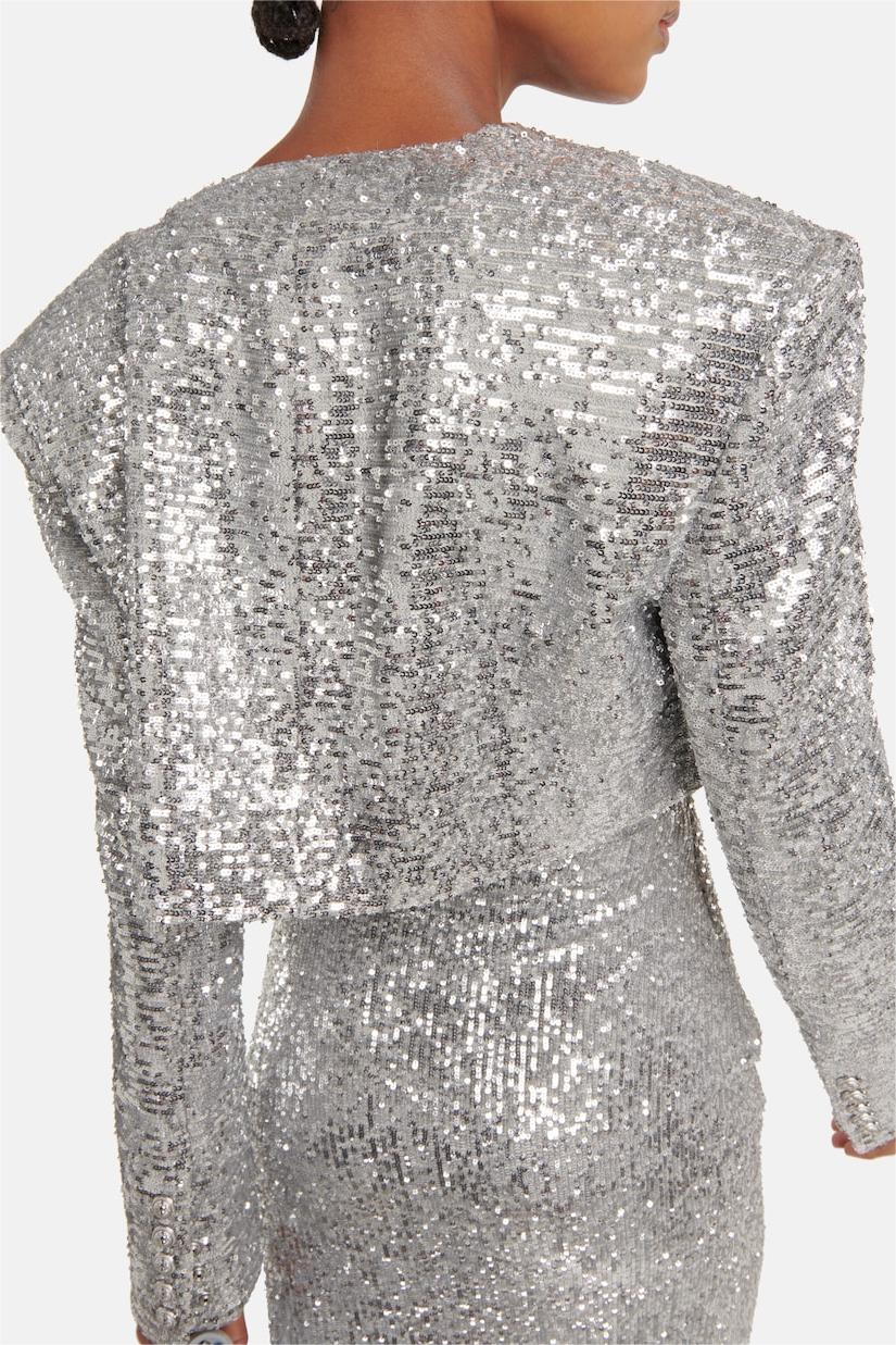 Sequin Solid Sleeveless Midi Dress ?Sequin Long Sleeve Blazer Set