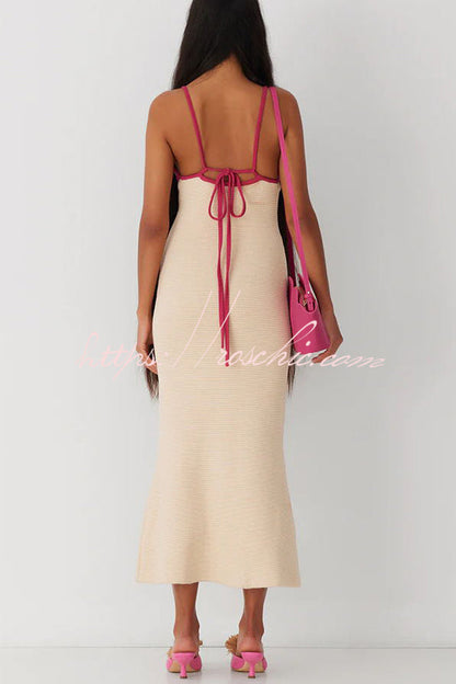 Mermaid Princess Knit Shell Pattern Fishtail Hem Halter Stretch Midi Dress