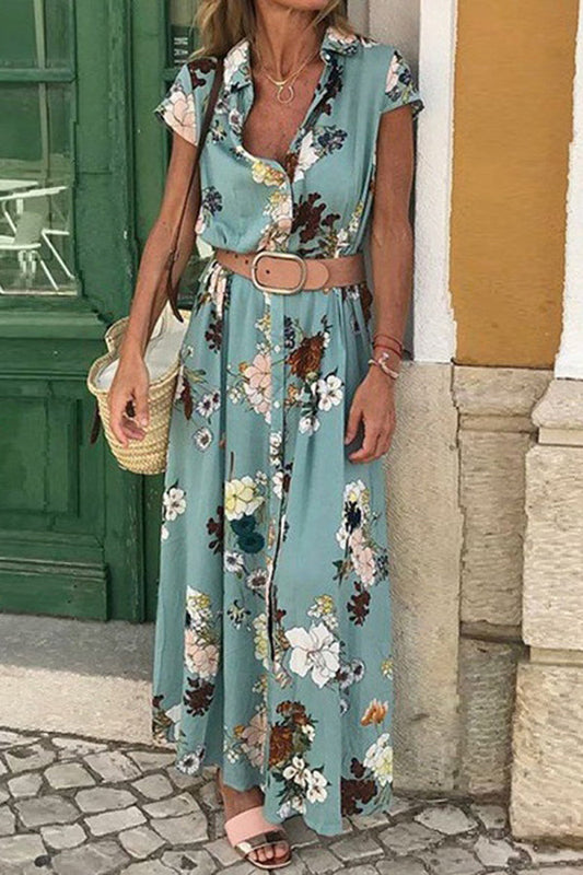 Foxy Lady Floral Shirt Midi Dress ��belt Included��
