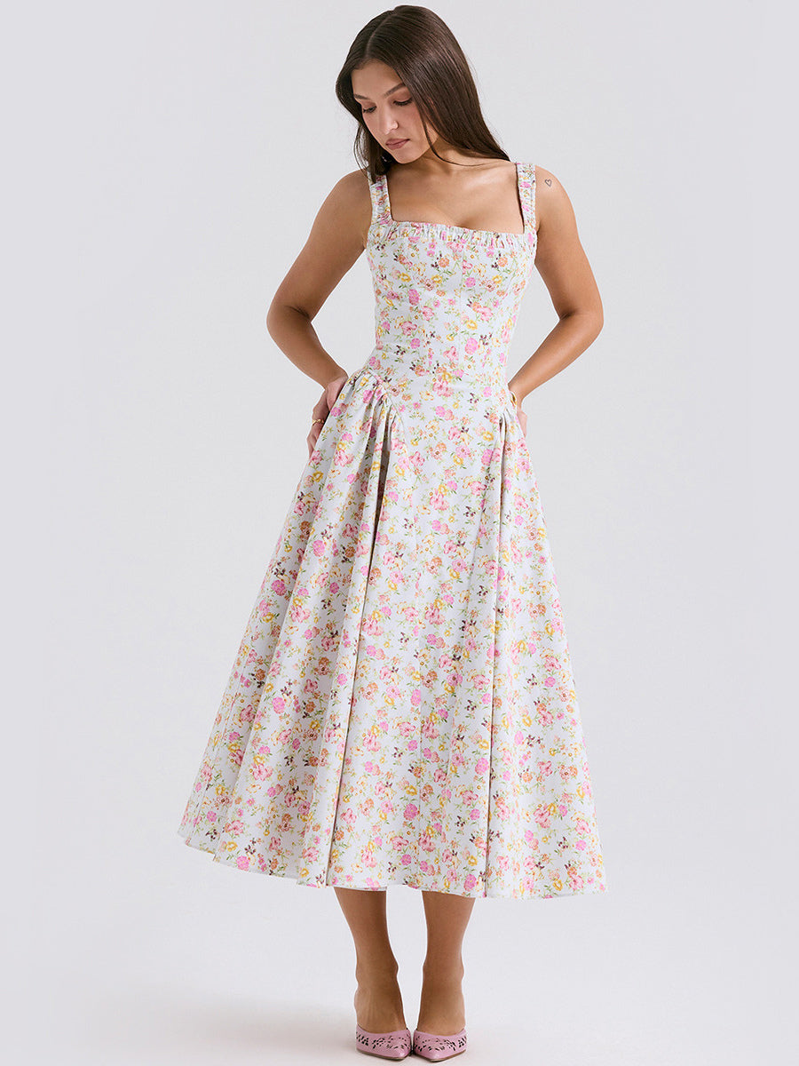 Corset Dress Mini Floral Strap Shoulder Backless Party Midi Dresses