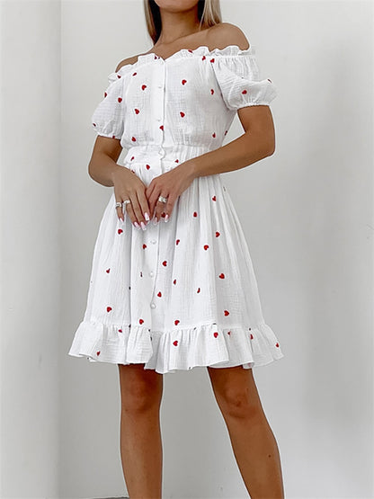 Tossy Ruffled Printed Patchwork Mini Dress For Women Off-Shoulder Fashion High Waist Gown Party Dress Summer Ladies Dress 2024