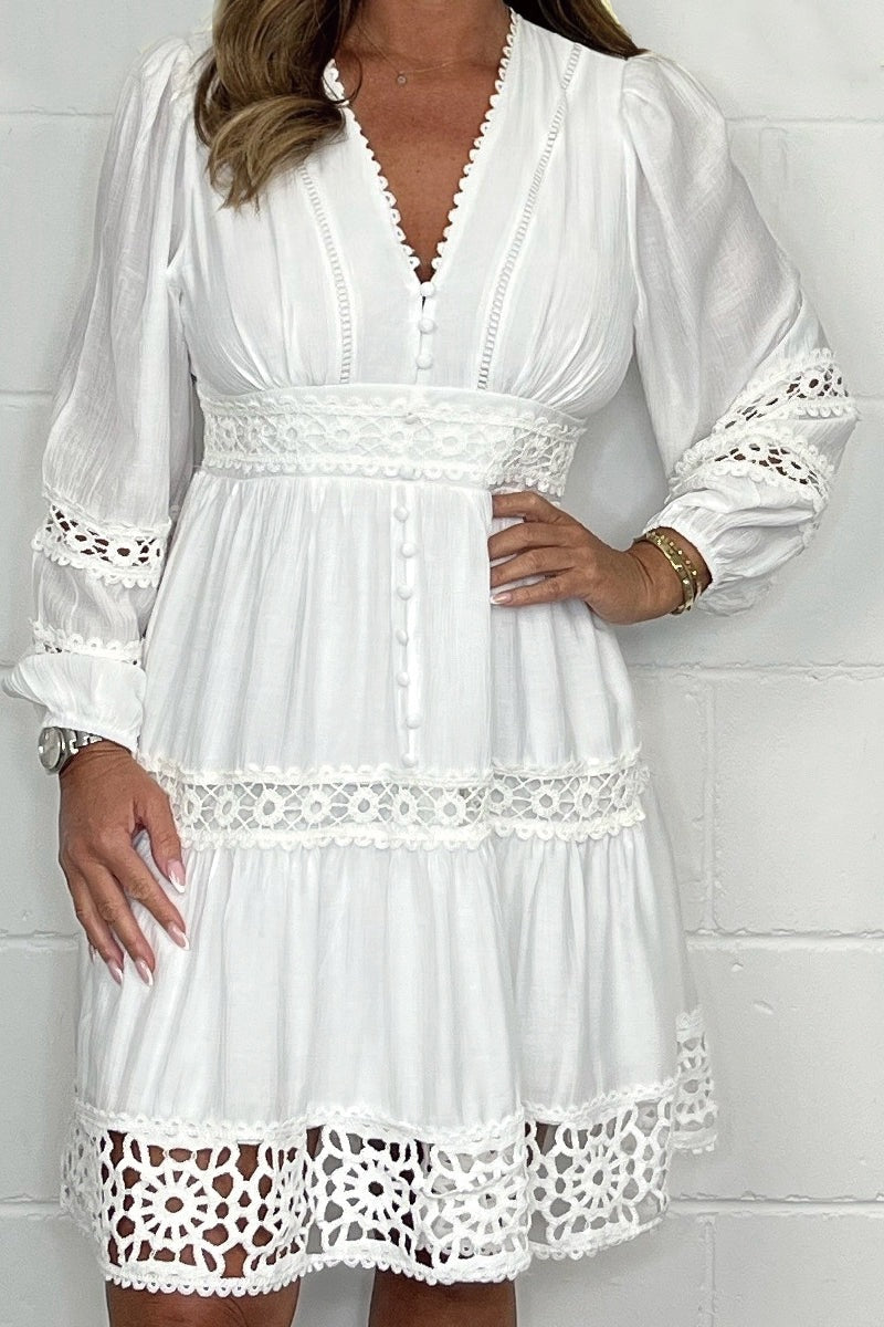 V-Neck Lace Midi Dress