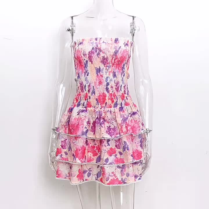 Floral Dress Off The Shoulder Pleated Layered Brunch Birthday Party Mini Dresses