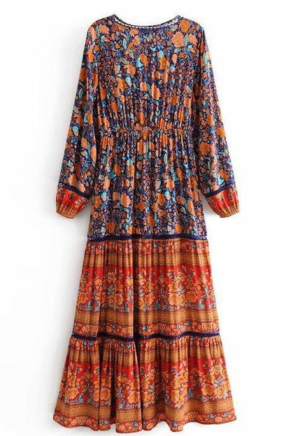 Floral V-Neck Button Midi Dress