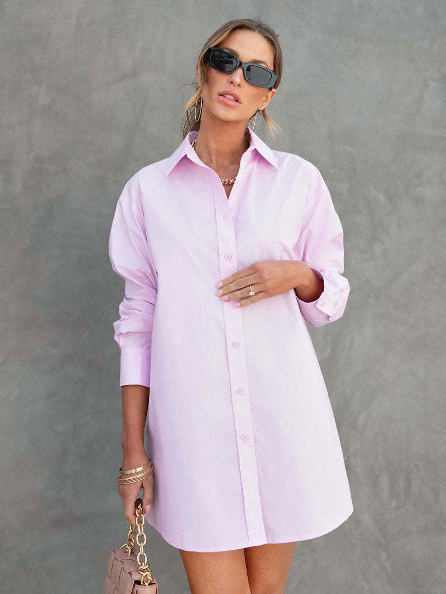 Shirt Dresses Turndown Collar Long Sleeves Mini Dresses