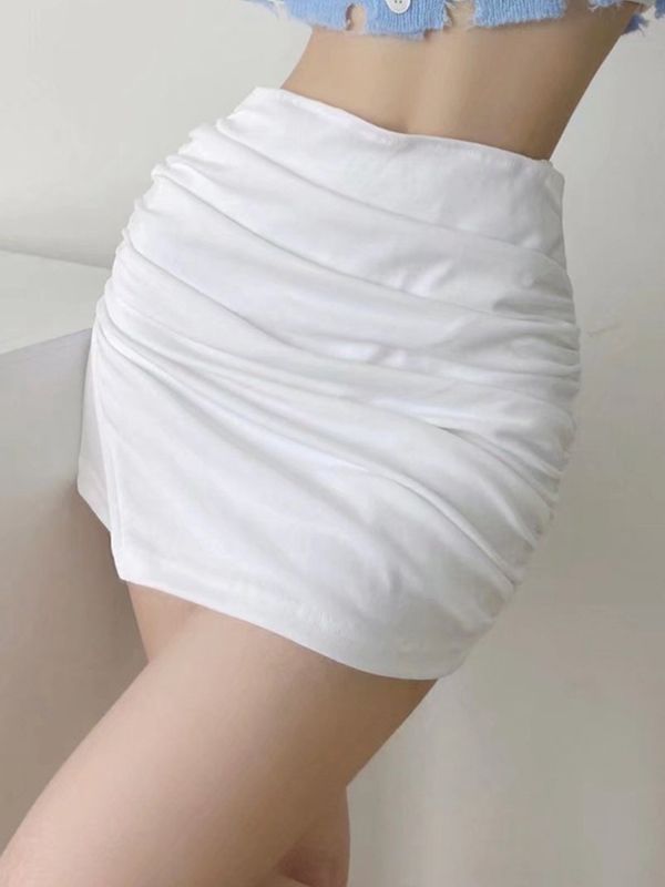 Ruched Split Lined Mini Skirt