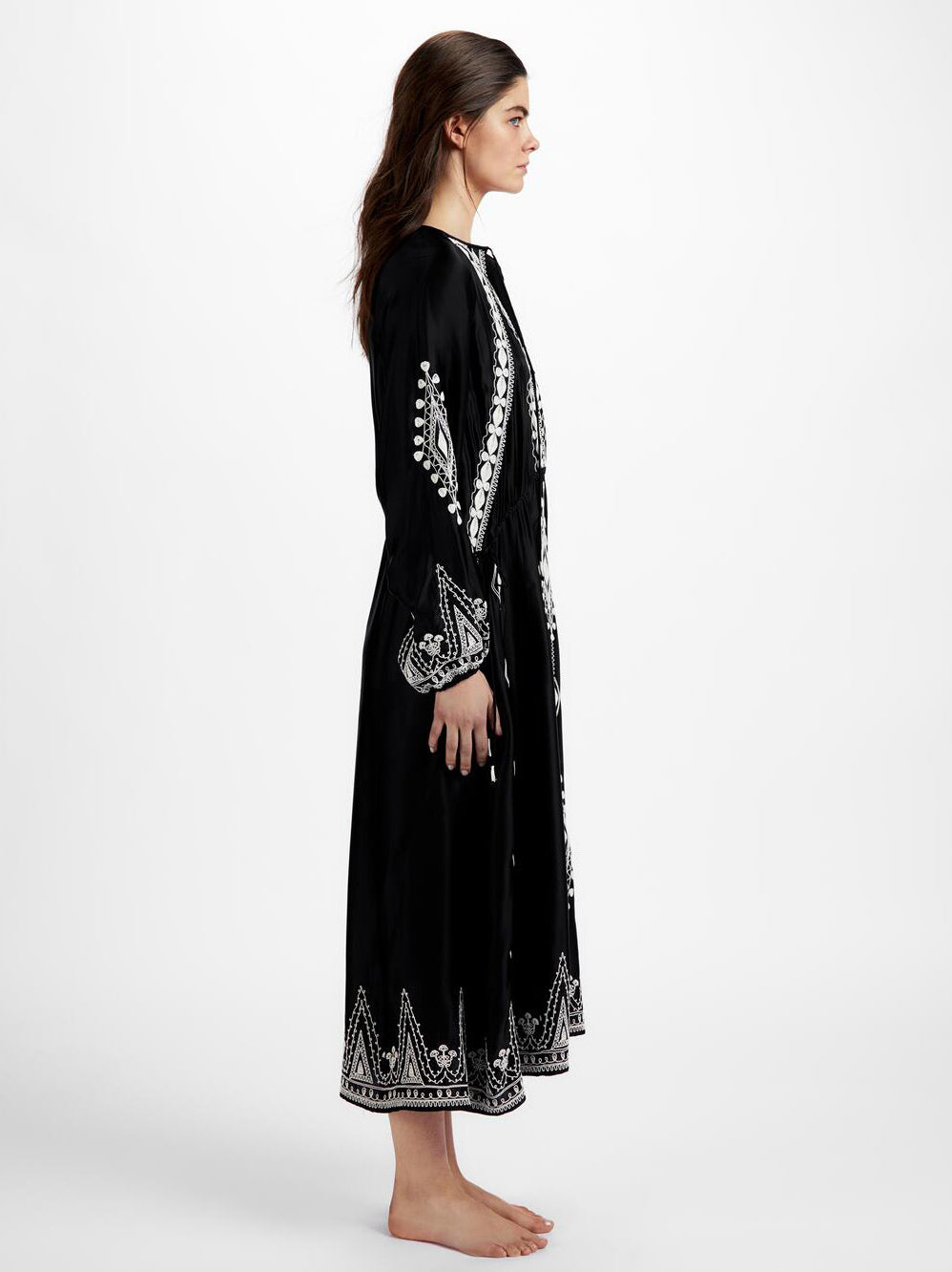 Geo Printed Boho Dress Lace Up Round Neck Daily Casual Maxi Dresses
