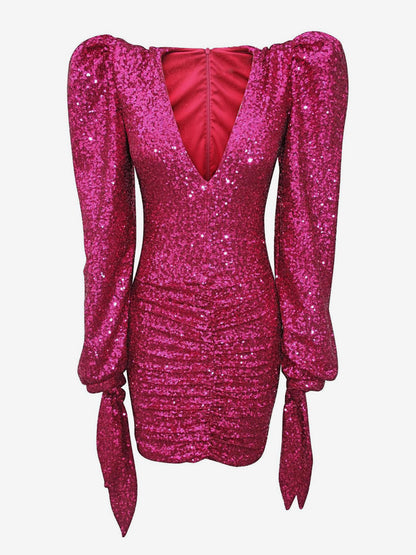 Sparkle Dresses Bold Shoulder Pleated Sequins Party Mini Dress