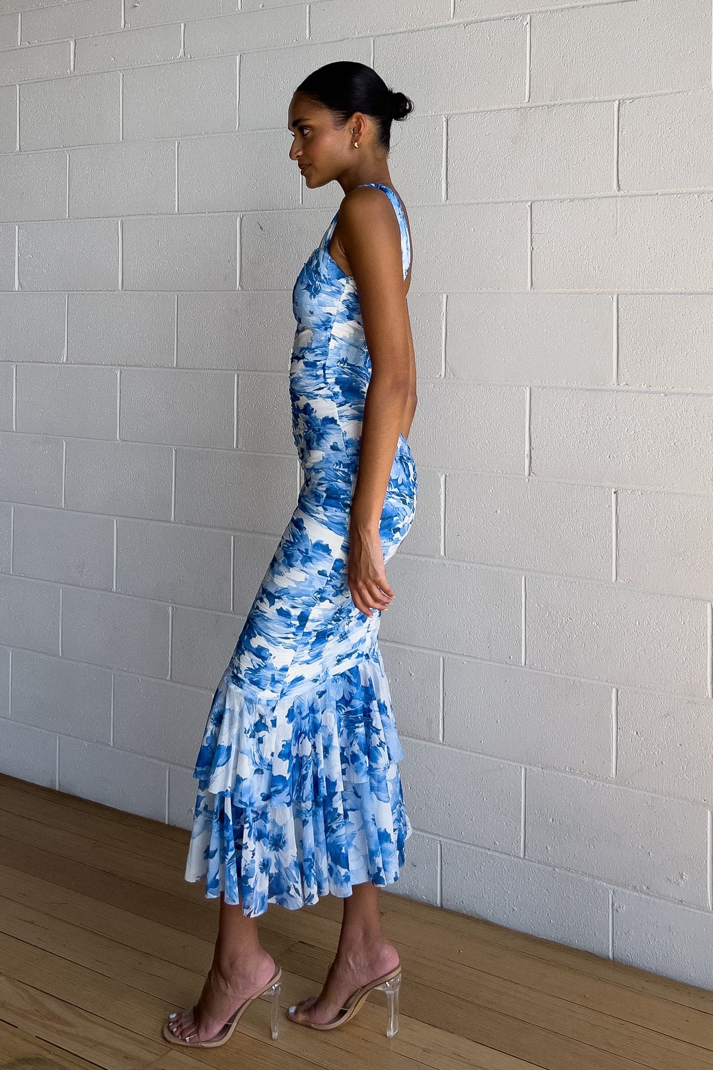Floral Mesh Cut-Out Backless Midi Dress