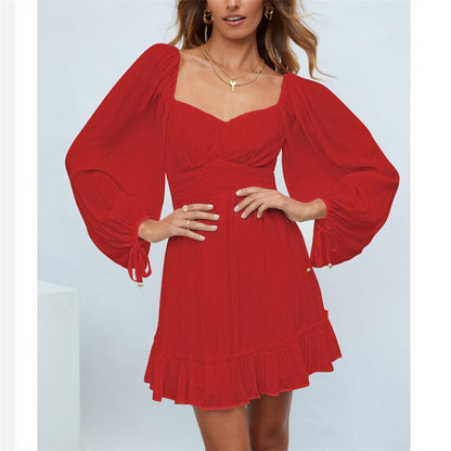 Ruffle Long Sleeve Square Collar Mini Dress in Multiple Colors