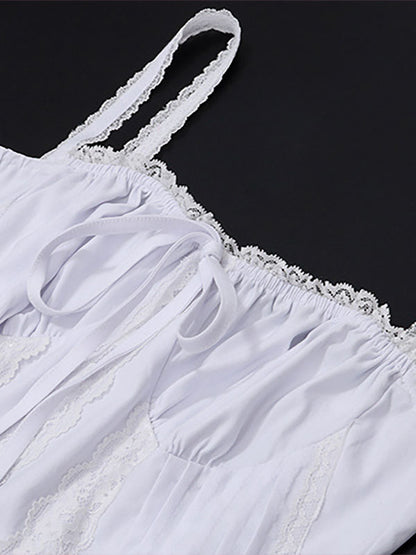 Summer Mini Dresses White Straps Neck Lace Beach Dress